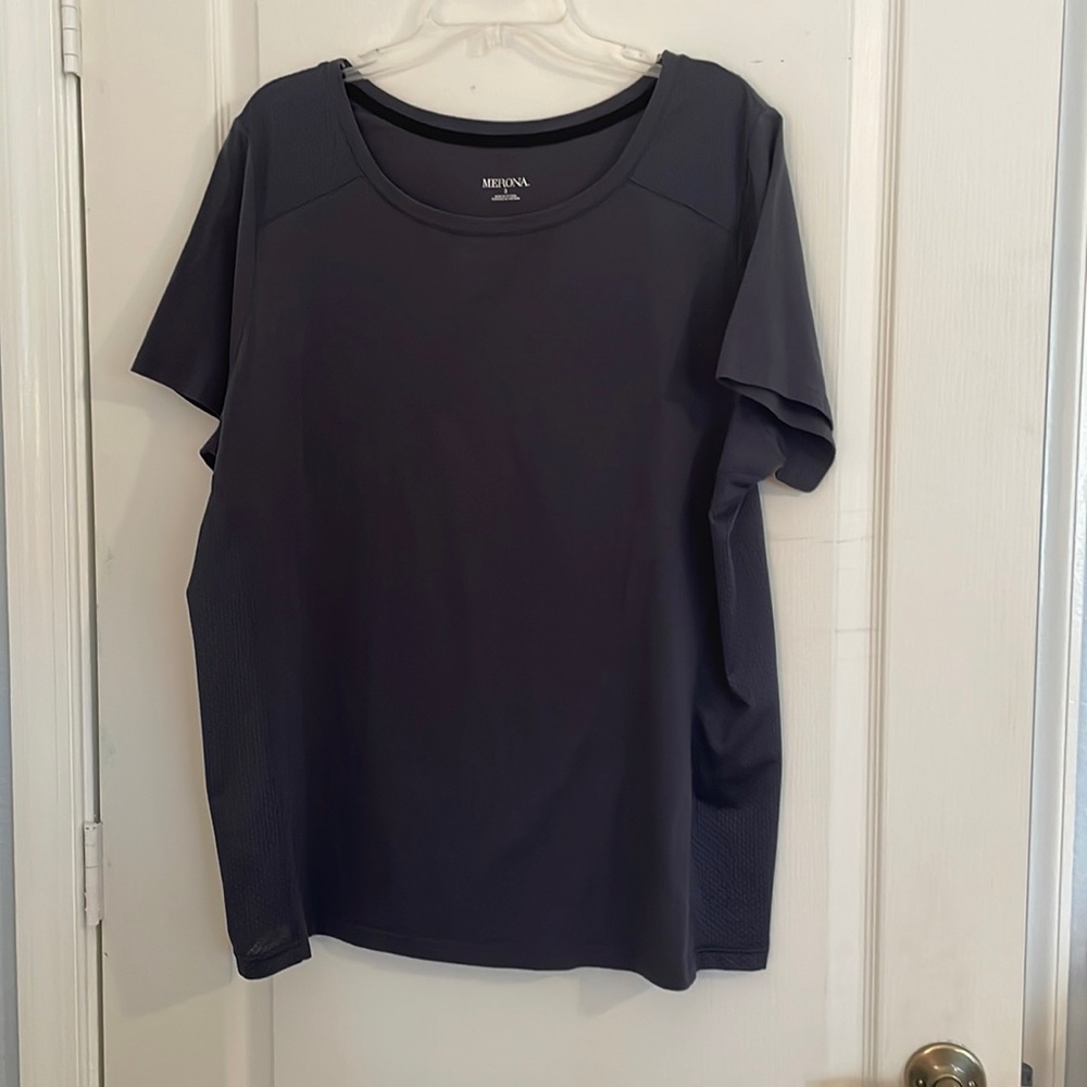 Merona Activewear Mesh Detail Grey Top